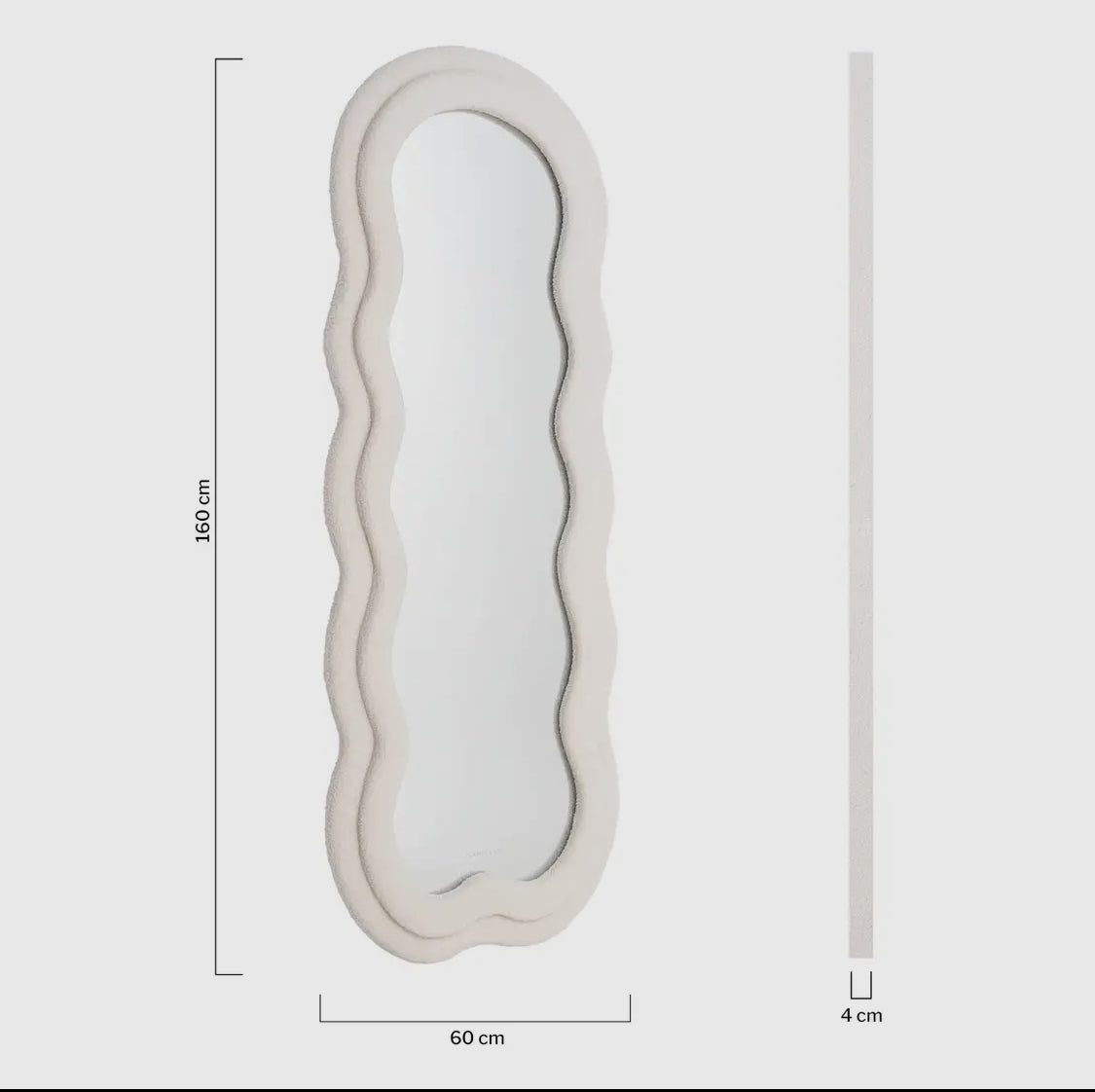 Ganzkörper-Standspiegel mit beigefarbenen Frottee-Rahmen