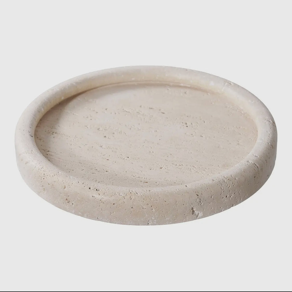 Rundes Naturstein-Tablett aus Travertin