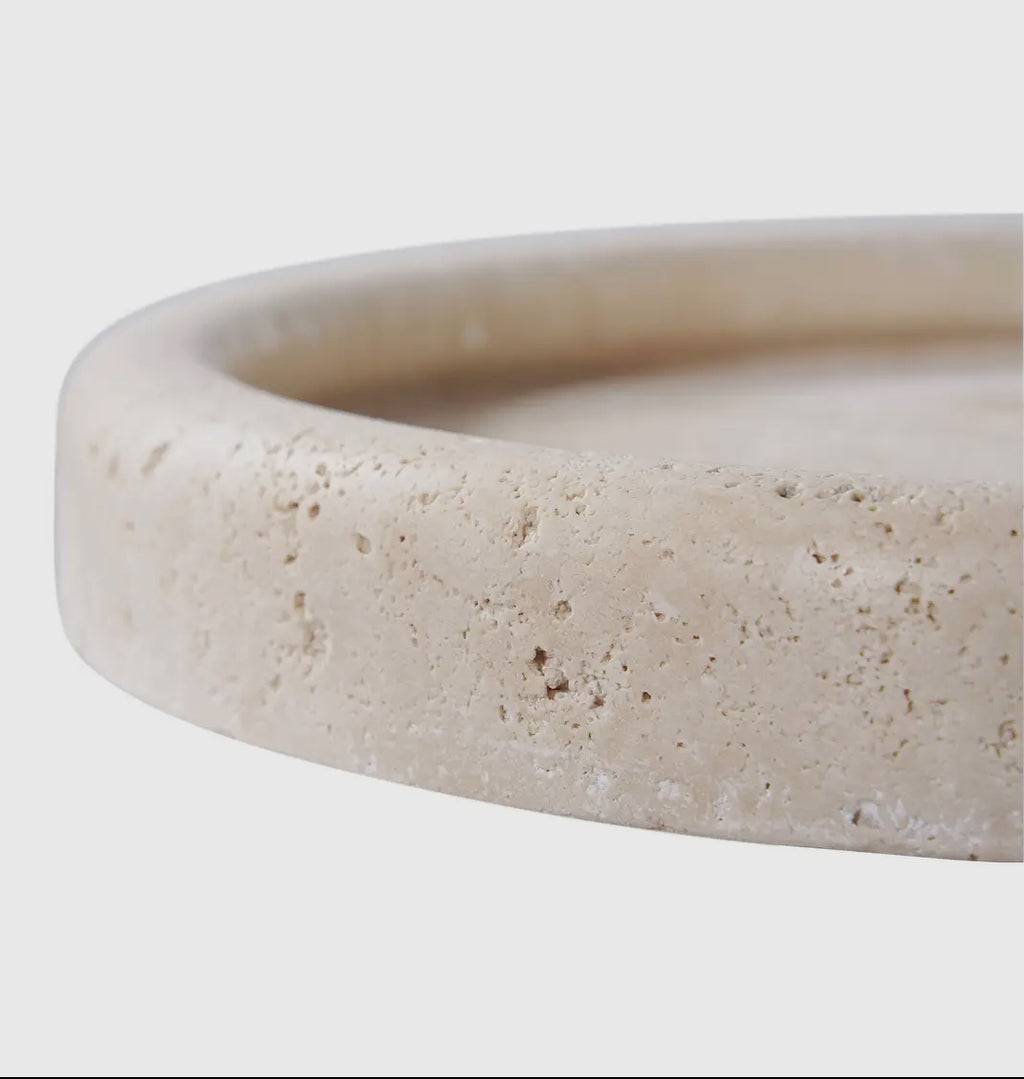 Rundes Naturstein-Tablett aus Travertin