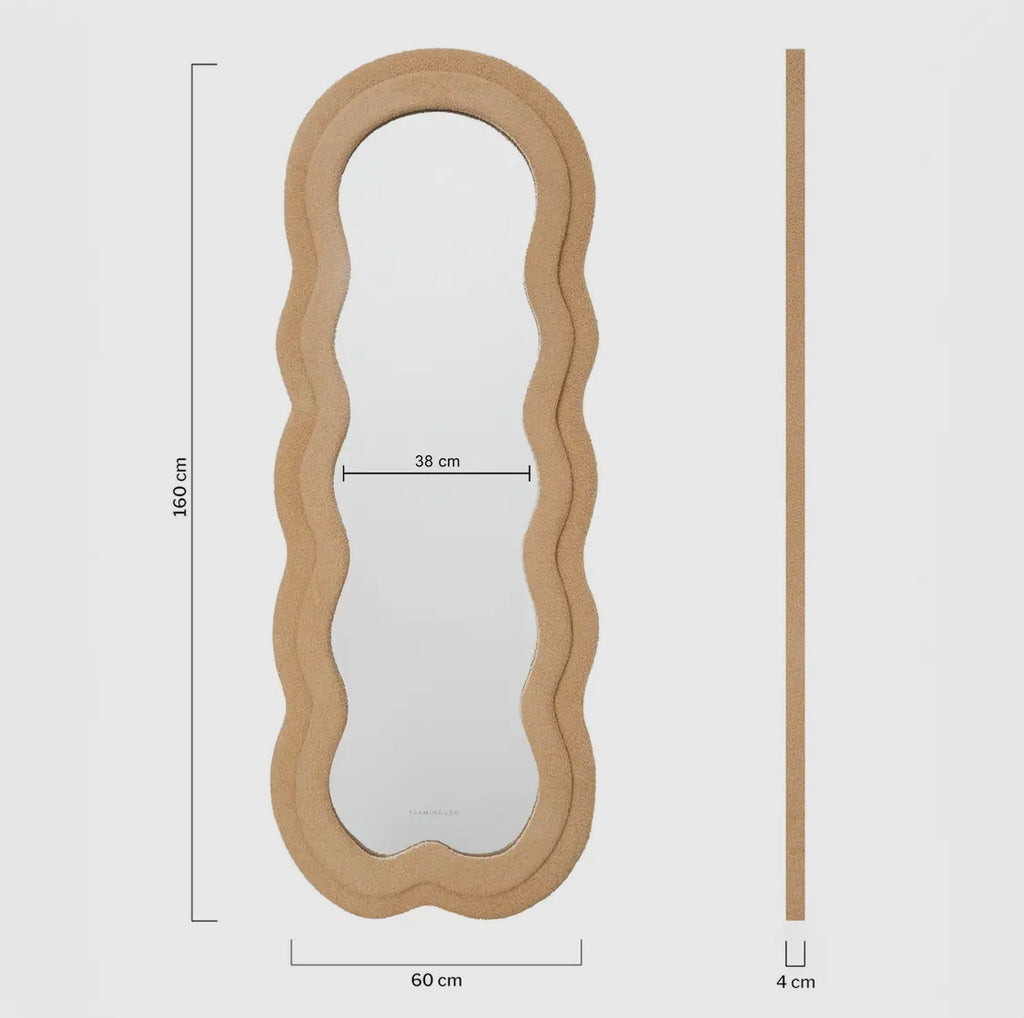 Ganzkörper-Standspiegel mit braunem Frottee-Rahmen