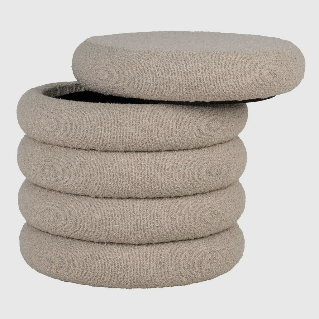 Runder Bouclé-Hocker in Beige