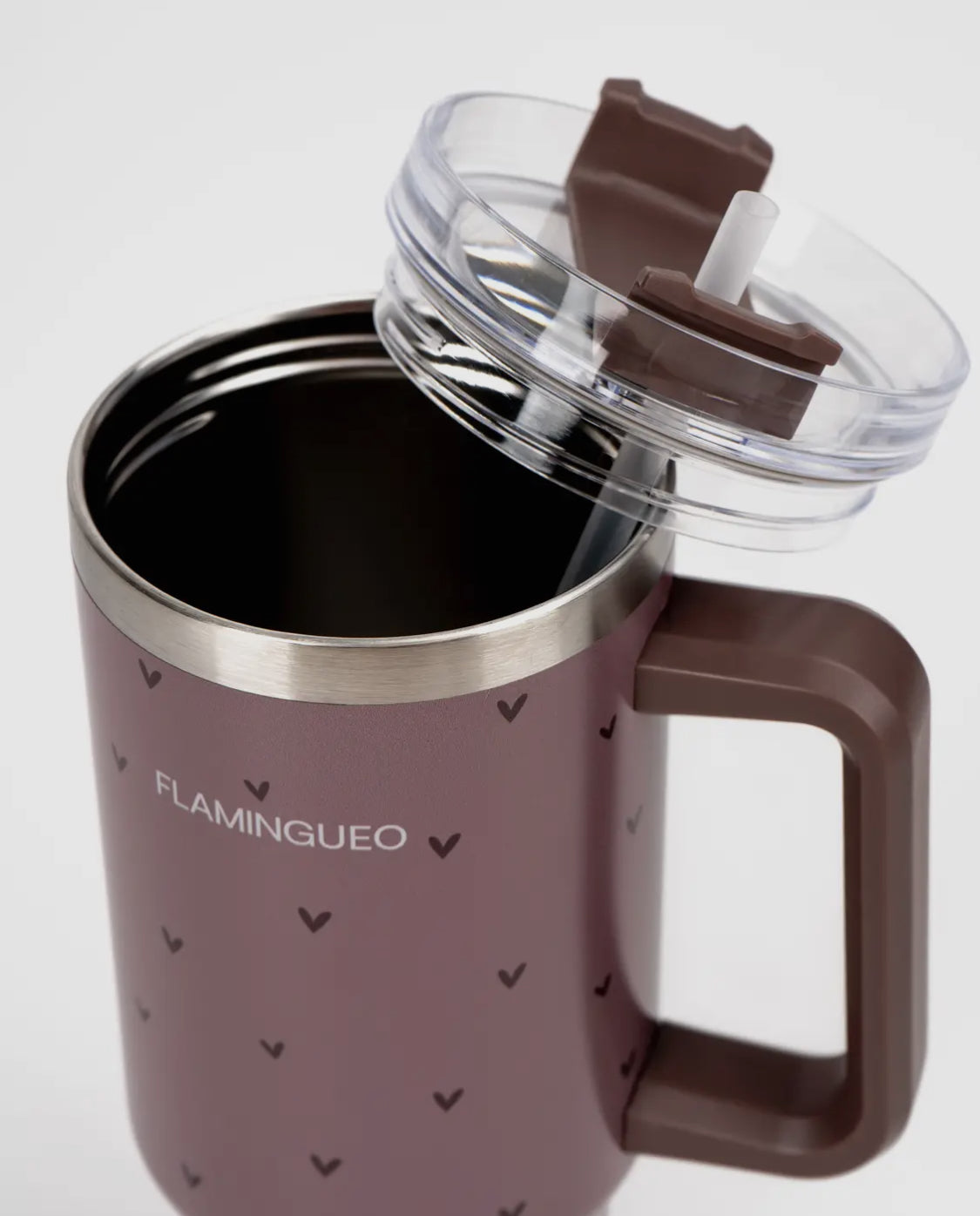 Bordeauxfarbene Thermosflasche aus Edelstahl mit kleinen Herzen