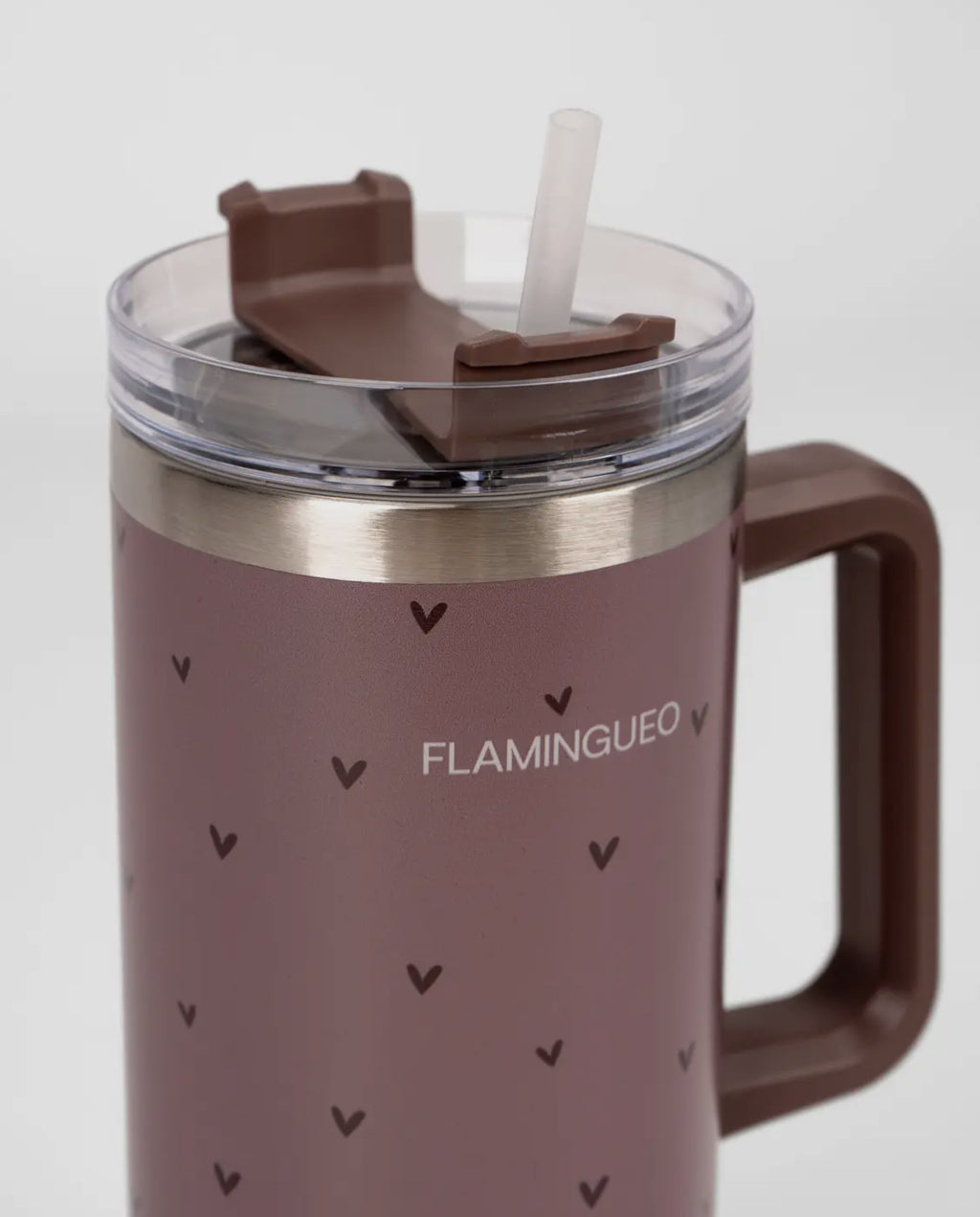 Bordeauxfarbene Thermosflasche aus Edelstahl mit kleinen Herzen